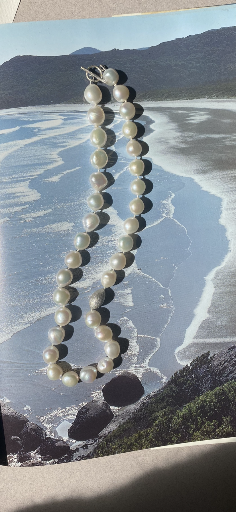 Freshwater Irregular Shaped Pearl Stand with Sterling Silver Clasp & Seaweed Charm